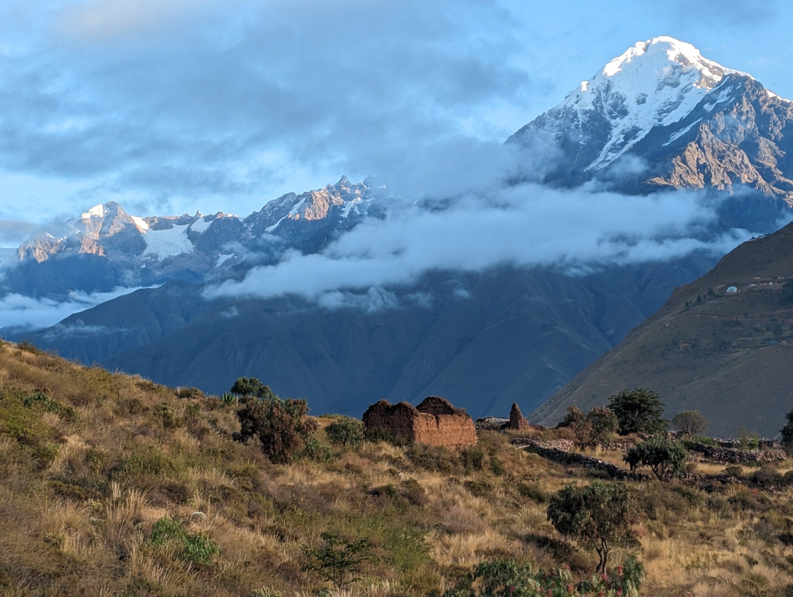 A view of a Mt. Veronica on the way up to Inti Punku, the sun gate in Ollantaytambo, Peru